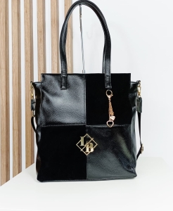 Laura Biaggi torebka shopper bag czarna na ramię z zawieszką