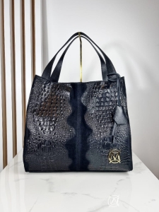 Massimo Contti skórzana torba shopper smoczyca czarna