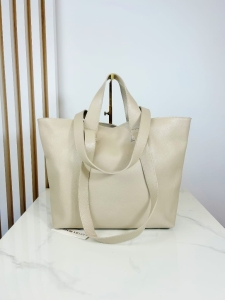 Laura Biaggi skórzana torba shopper  beżowa 
