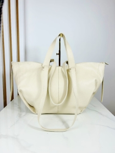 Laura Biaggi skórzana duża torba shopper jasno beżowa 
