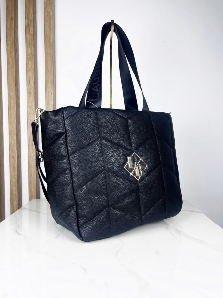 Laura Biaggi Torba Shopper Czarna Pikowana Matowa