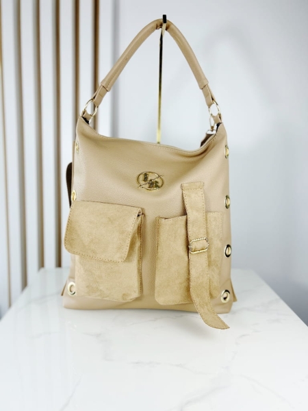 Laura Biaggi torba shopper z kieszeniami beżowa