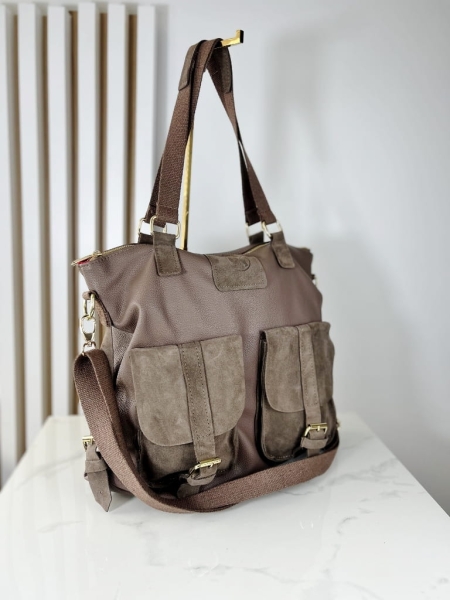 Laura Biaggi duża torba shopper z kieszeniami taupe