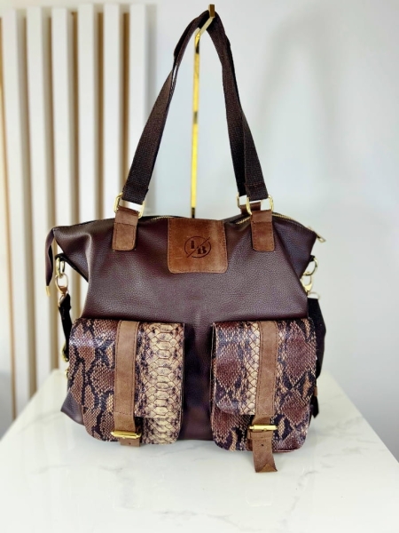 Laura Biaggi duża torba shopper z kieszeniami brązowa