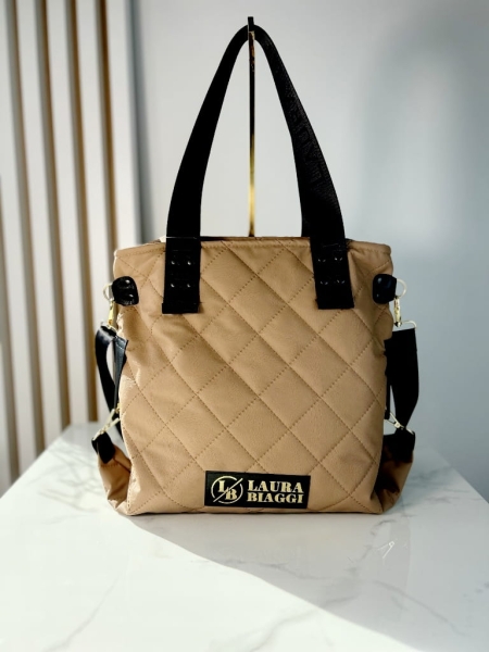 Laura Biaggi torebka shopper pikowana beżowa