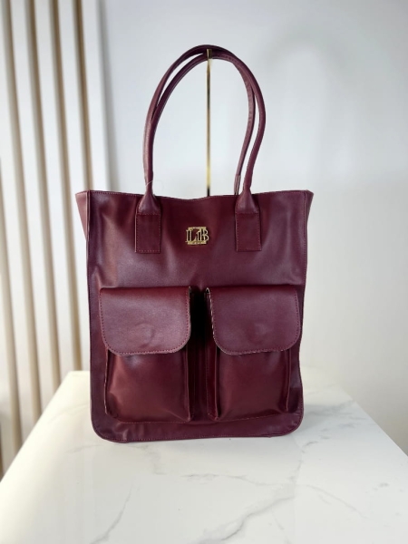 Laura Biaggi torba shopper bordo z kieszeniami czerwona