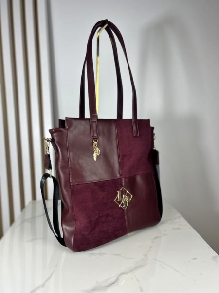 Laura Biaggi torebka shopper bag bordowa na ramię z zawieszką 