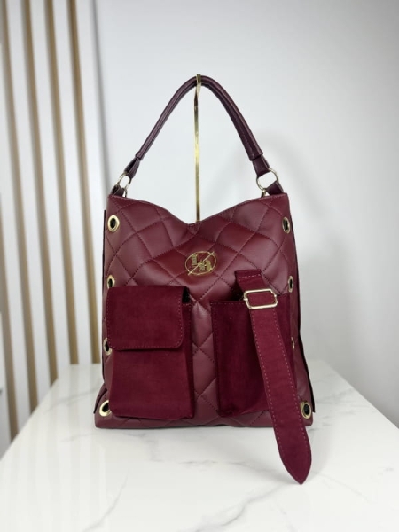 Laura Biaggi torba shopper z kieszeniami bordowa