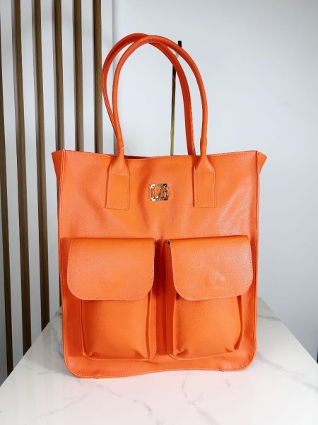 Laura Biaggi torba shopper  z kieszeniami pomarańczowa