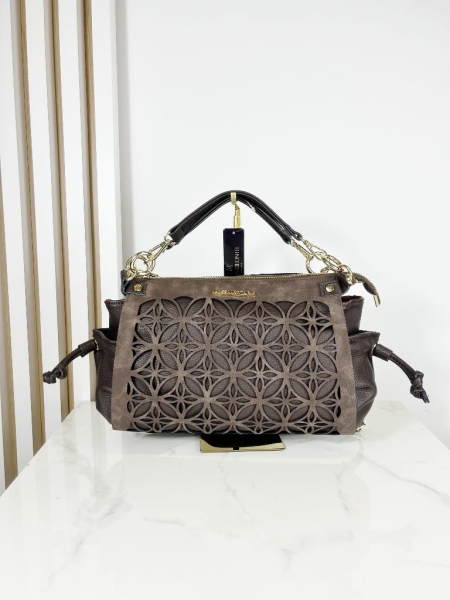 Massimo Contti Torebka kuferek ażurkowa brązowa