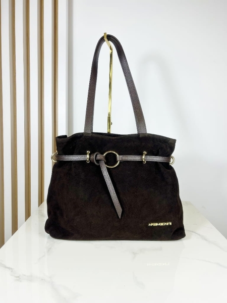 Massimo Contti skórzana zamszowa  torebka worek brązowa 