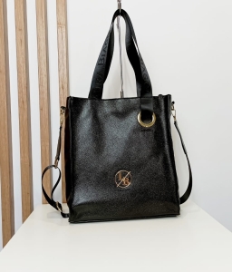 Laura Biaggi Torebka Shopper Czarna Połysk
