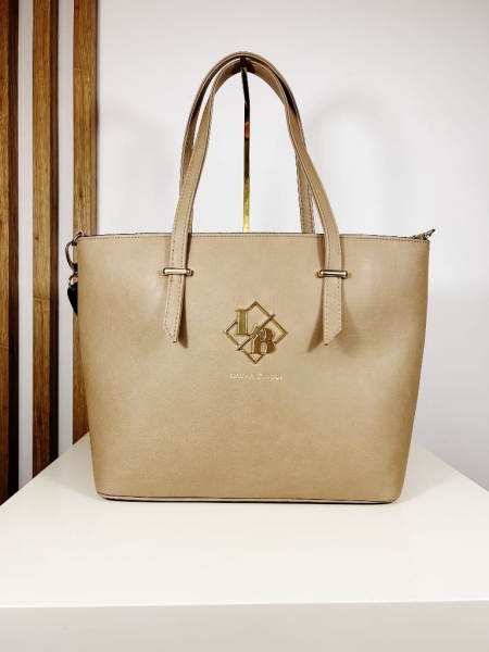 Laura Biaggi Elegancka Torba Shopper Na Ramię Beżowa