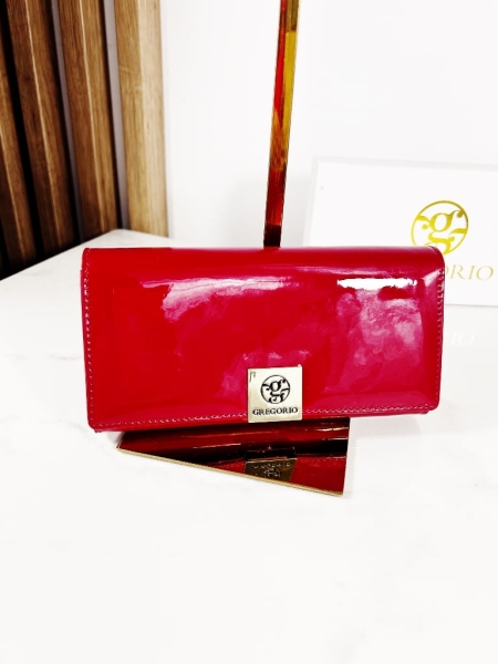 Gregorio portfel skóra naturalna czerwony lakierowany bigiel