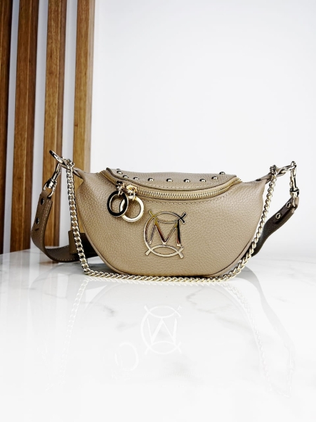 Massimo Contti torebka nerka skórzana beżowa z łańcuszkiem