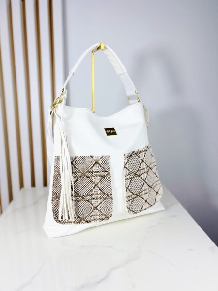 Ego duża torba shopper z kieszeniami biała