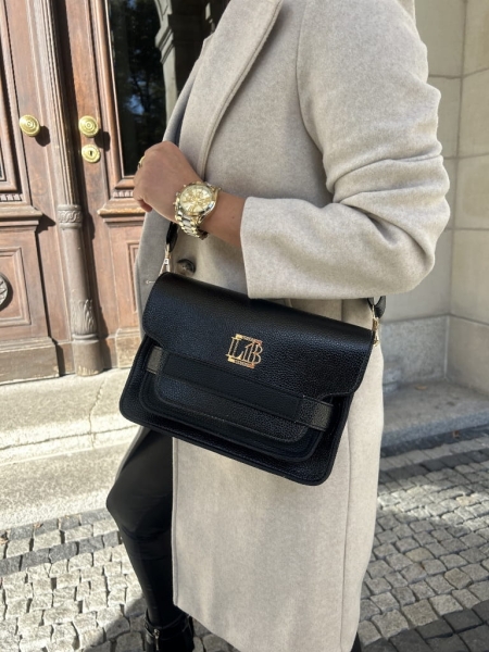 Laura Biaggi torebka kuferek z klapką czarna matowa