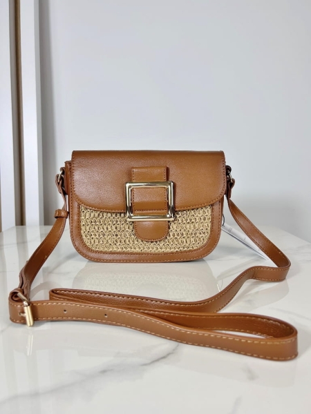 Monnari torebka koszyk na lato beżowy z brązowym słomkowa