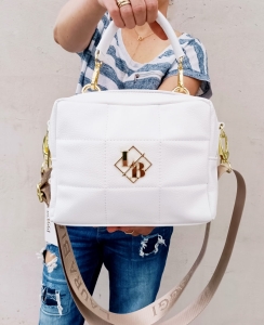 Laura Biaggi Pikowana Torebka Kuferek Biała Dwukomorowa