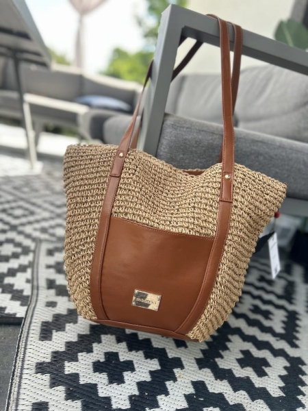 Monnari torebka worek na lato z plecionką brązowa
