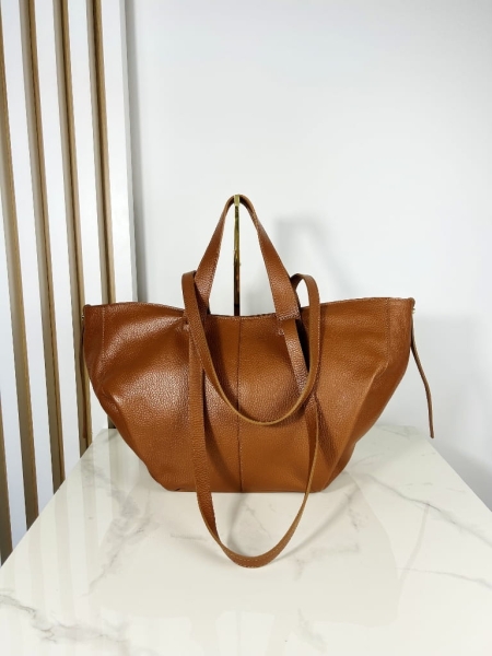 Laura Biaggi skórzana duża torba shopper  brązowa