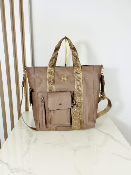 Laura Biaggi Torebka Shopper Taupe z Kieszonkami 