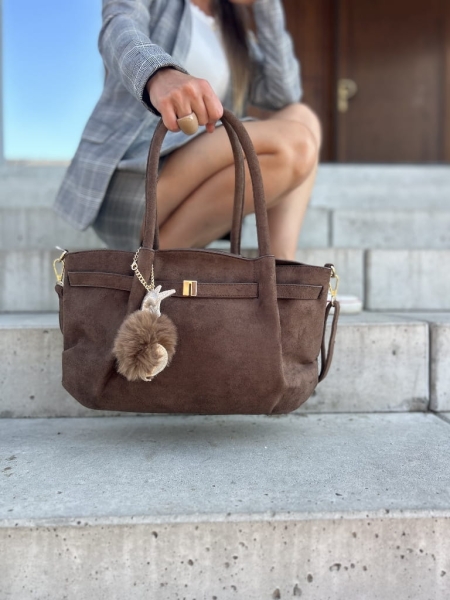 Elegancka torba shopper z zawieszką brązowa czekoladowa Gallantry