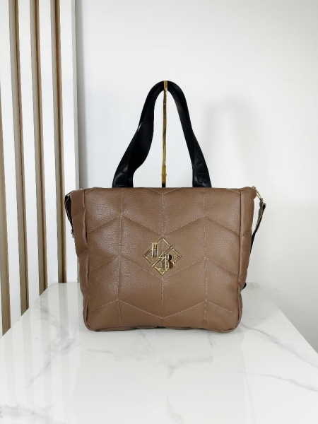 Laura Biaggi Torba Shopper Ciemno Beżowa Pikowana 