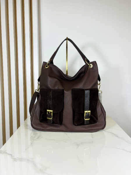 Laura Biaggi duża torba shopper z kieszeniami brązowa