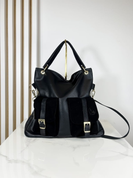 Laura Biaggi duża torba shopper z kieszeniami czarna