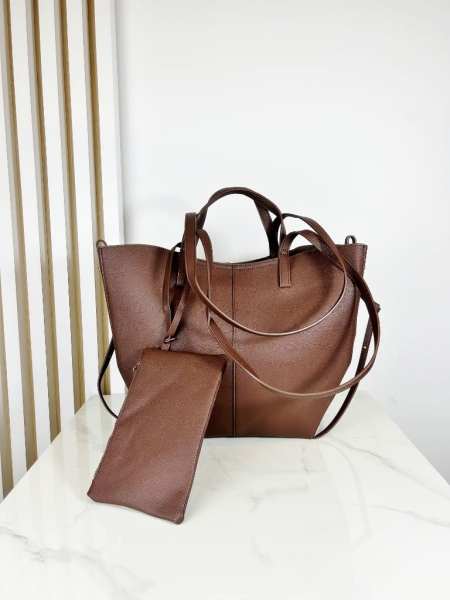 Torba shopper  na ramię z uchwytami brązowa 