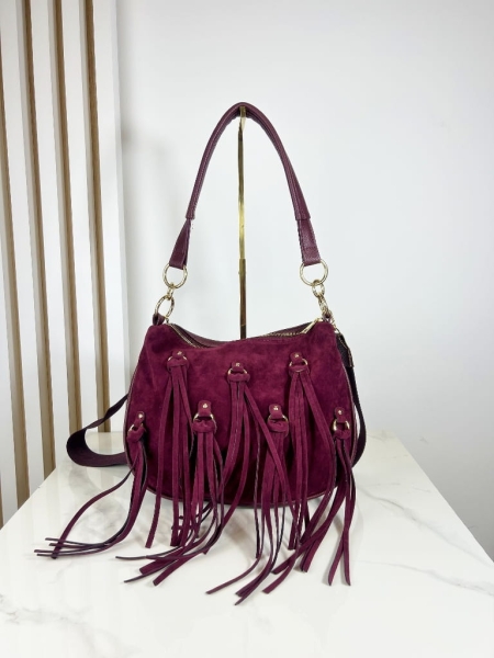 Massimo Contti torebka listonoszka z frędzlami bordowa eko zamsz