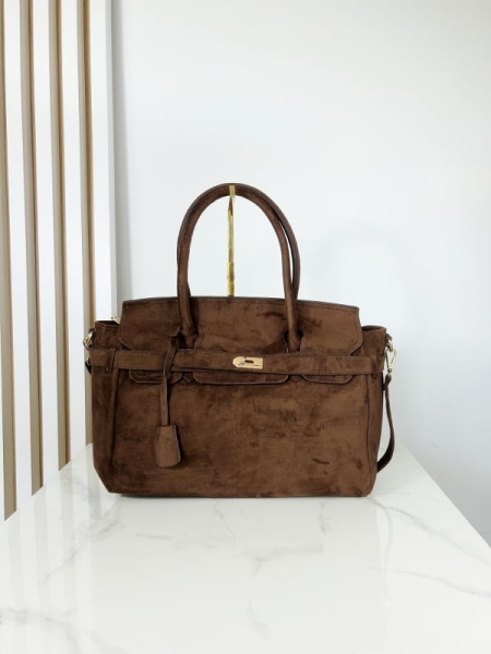Luksusowa torba shopper  eko zamsz czekoladowa brązowa