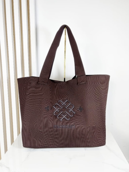 Monnari torba shopper brązowa z napisem prążkowana