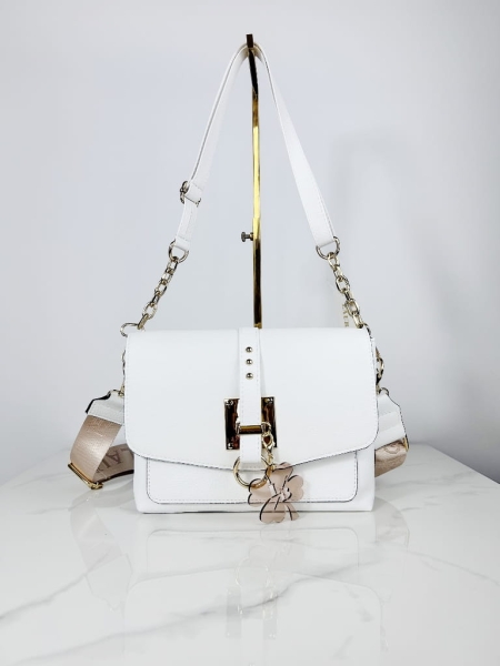 Laura Biaggi torebka listonoszka z koniczyną biała