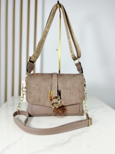 Laura Biaggi torebka listonoszka z koniczyną taupe eko zamsz