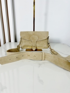 Borse in Pelle zamszowa mała torebka listonoszka beżowa