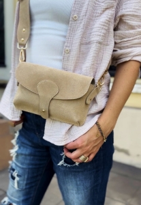 Borse in Pelle zamszowa mała torebka listonoszka beżowa