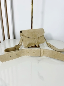 Borse in Pelle zamszowa mała torebka listonoszka beżowa