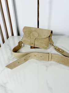 Borse in Pelle zamszowa mała torebka listonoszka beżowa