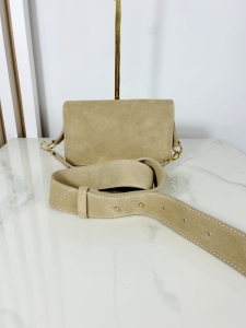 Borse in Pelle zamszowa mała torebka listonoszka beżowa