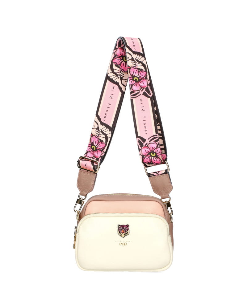 Ego skórzana torebka bułeczka różowa z beżowym