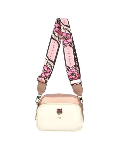 Ego skórzana torebka bułeczka różowa z beżowym