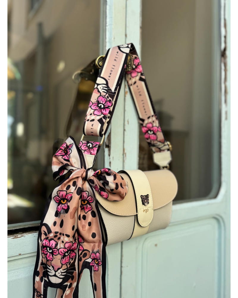 Ego skórzana torebka z apaszką kolorowa beżowa z szałwią