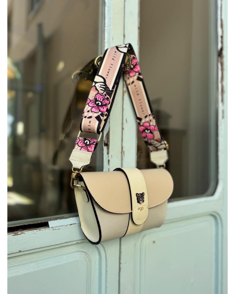 Ego skórzana torebka z apaszką kolorowa beżowa z szałwią