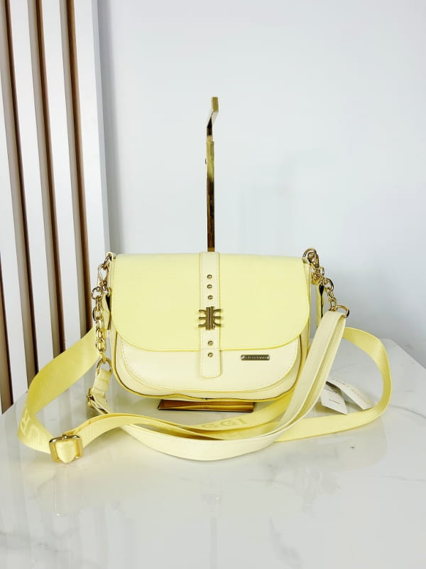 Laura Biaggi torebka listonoszka zółta z zamszową klapką