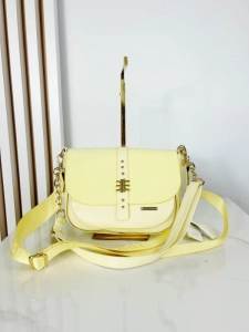 Laura Biaggi torebka listonoszka zółta z zamszową klapką