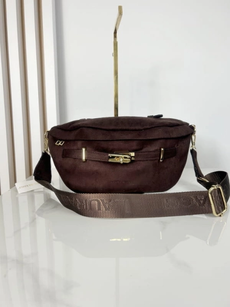 Laura Biaggi torebka nerka saszetka brązowa eko zamsz