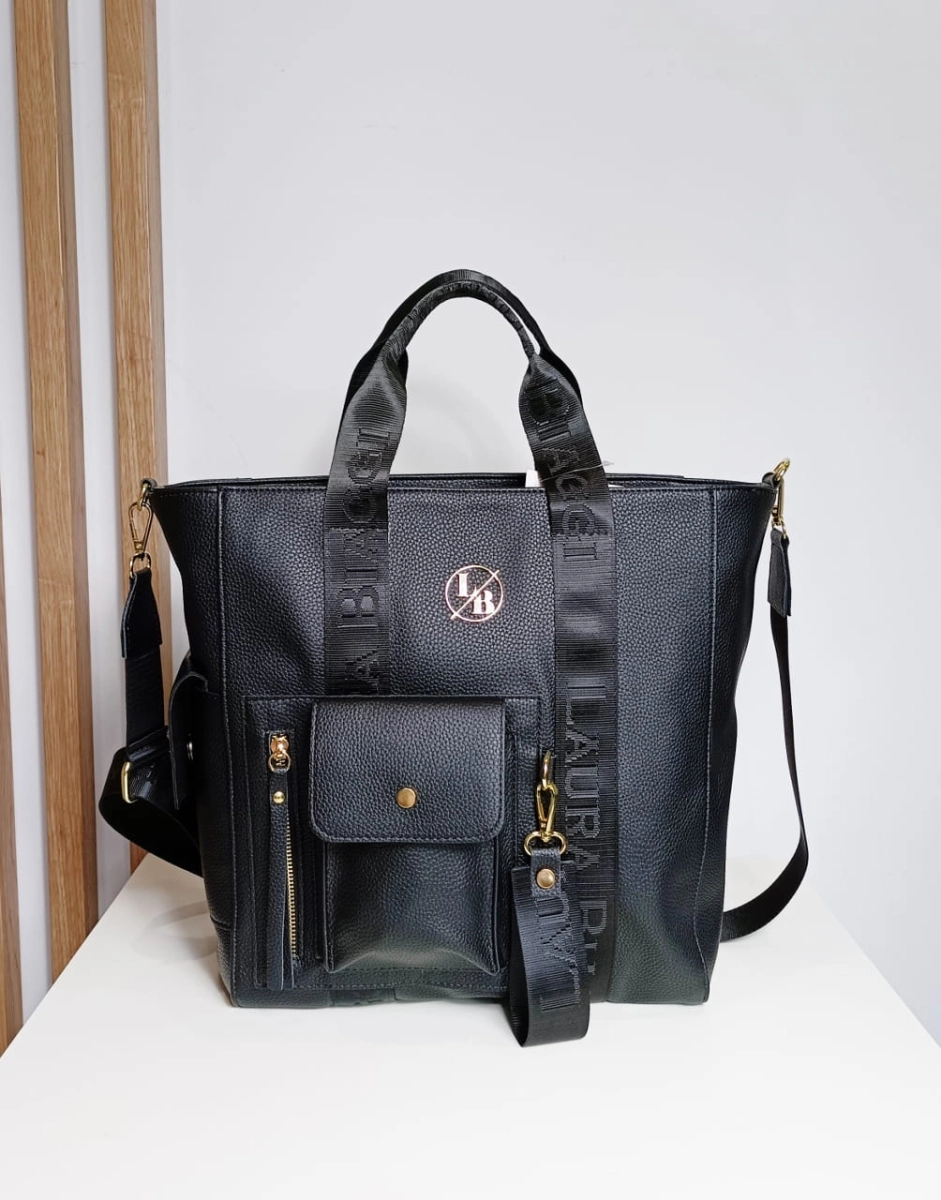 Laura Biaggi Torebka Shopper Czarna z Kieszonkam