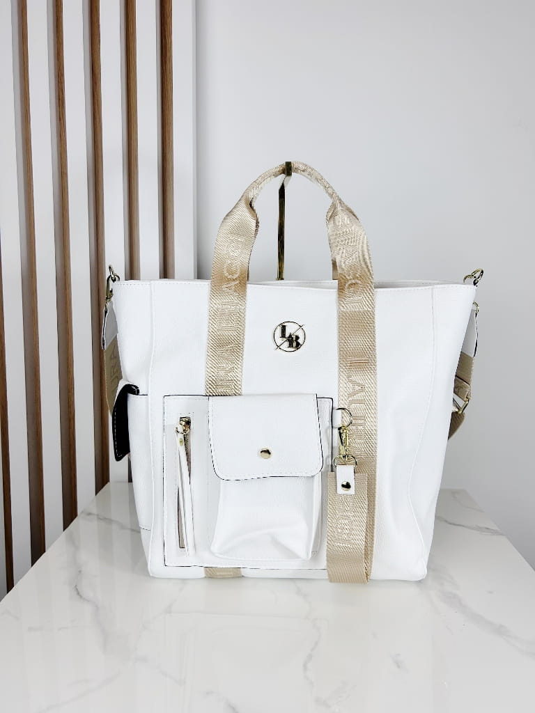 Laura Biaggi Torebka Shopper Biała z Kieszonkami